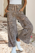LDC Western Leopard Animal Print Wide Leg Terry Knit Pants