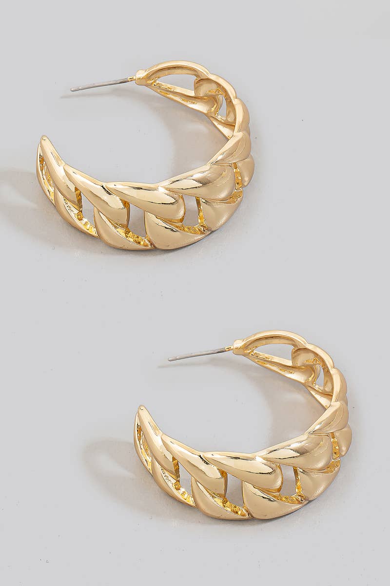 Solid Metallic Flat Chain Hoop Earrings