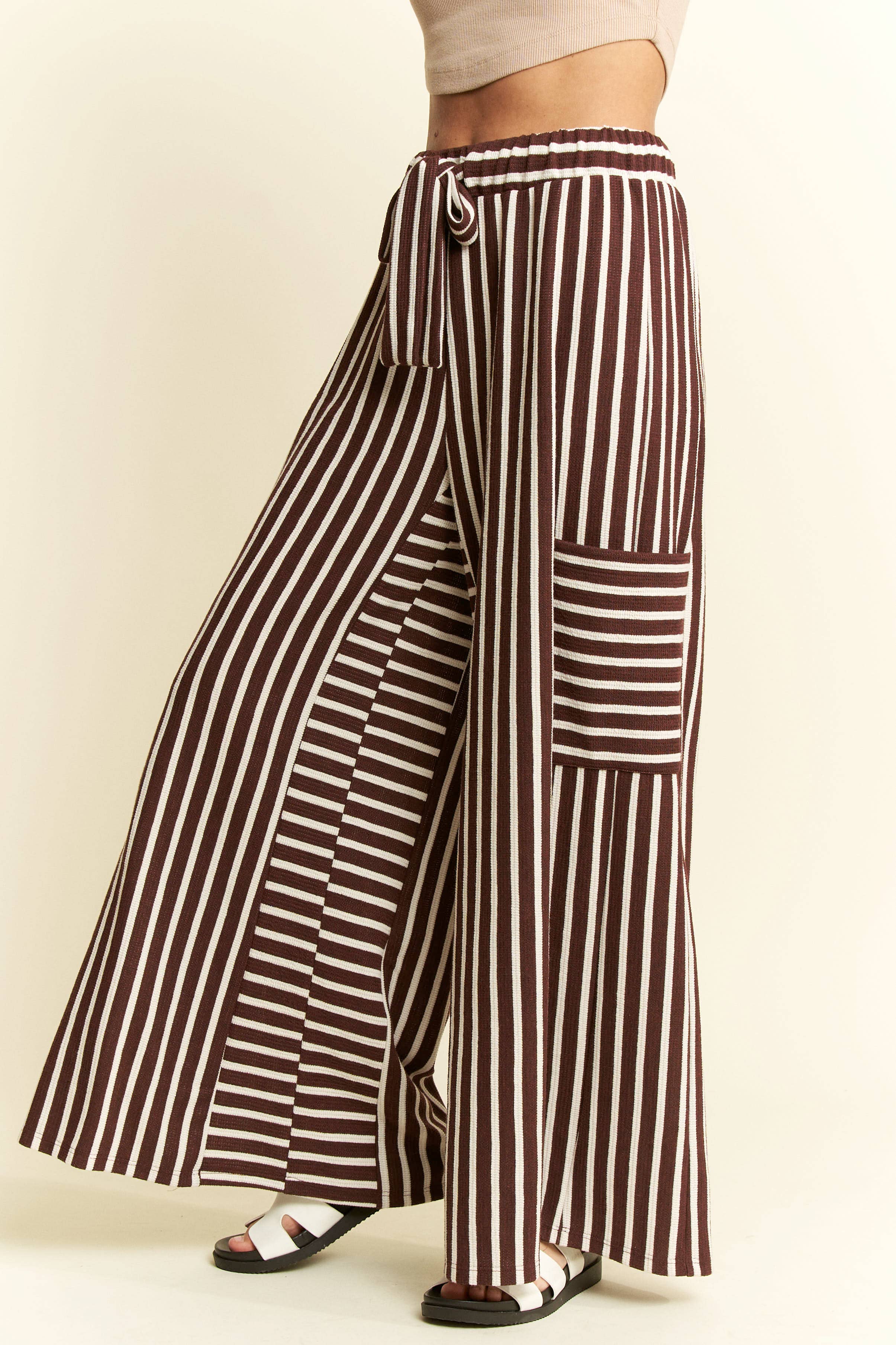PLUS SIZE STRIPE WIDE LEG PANTS