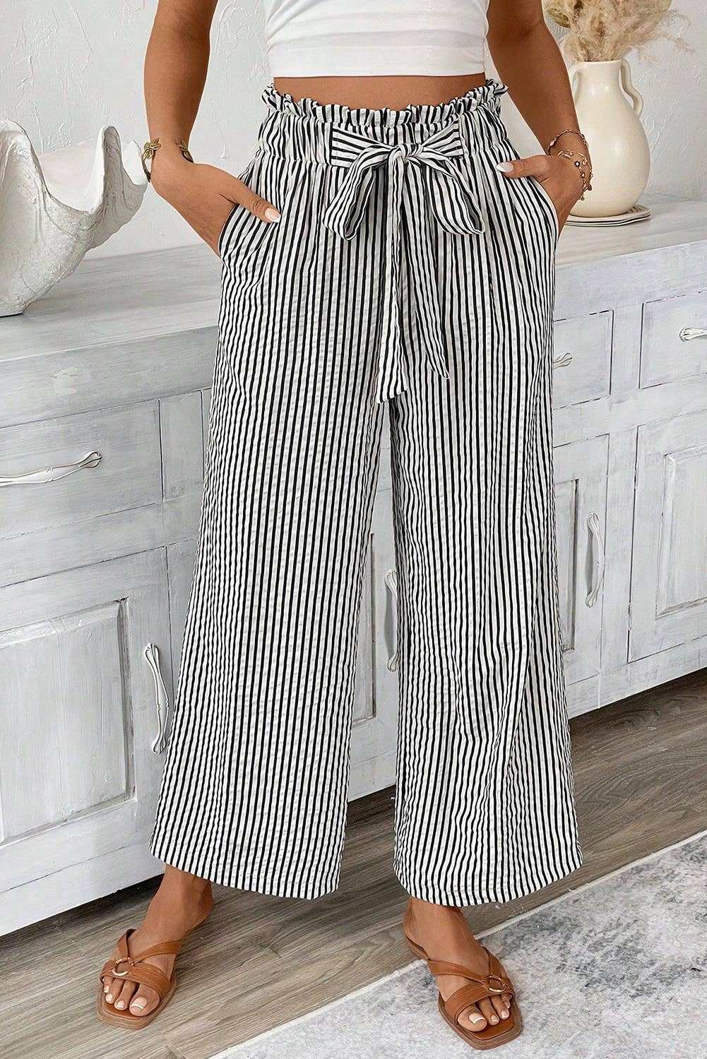 Striped Tie Knot Wide Leg Pants | S-4X