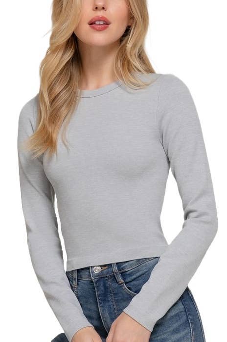 Long Sleeve Crew Neck Rib Seamless Top