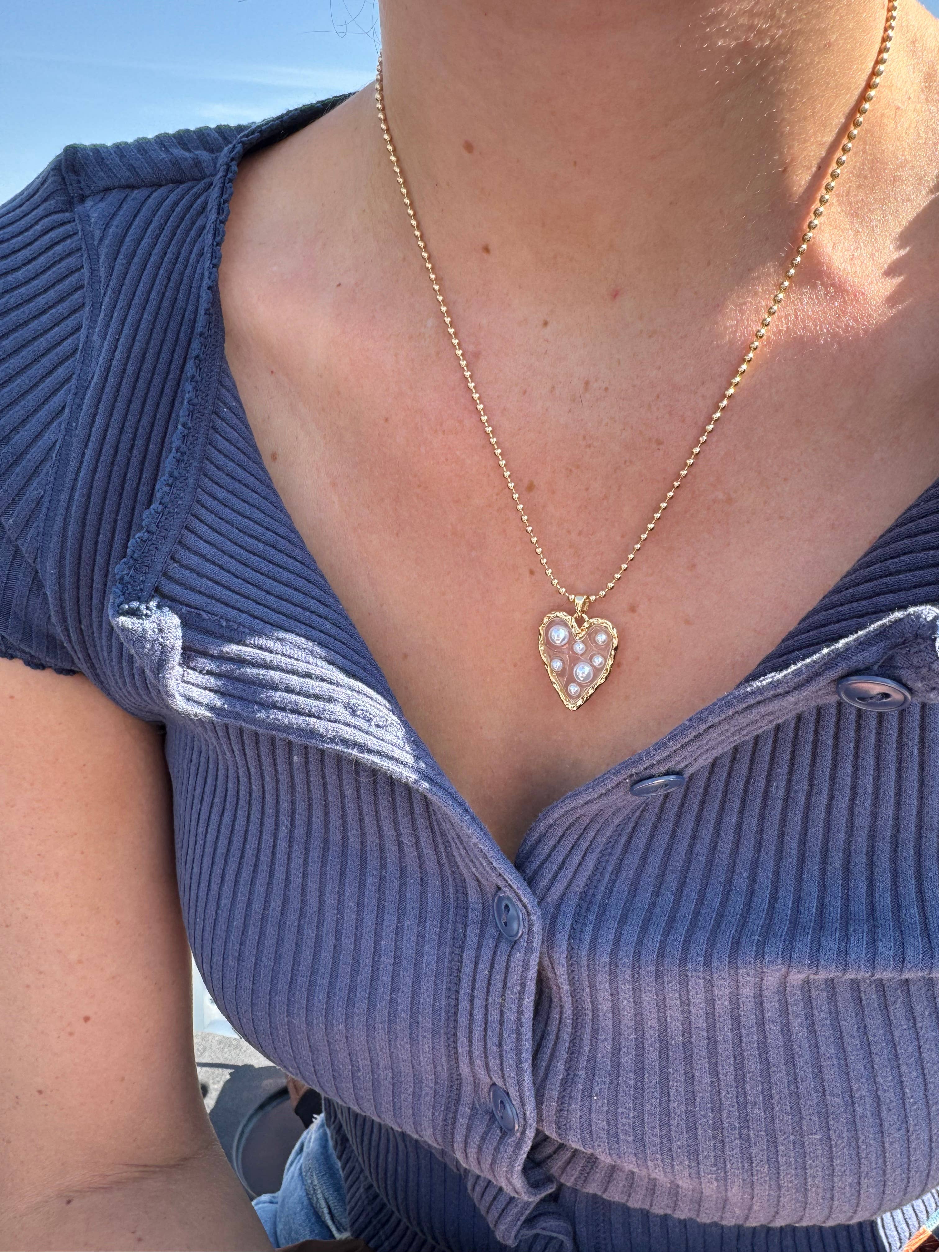 Beaded Necklace with Heart or Star Pendant with Pearls