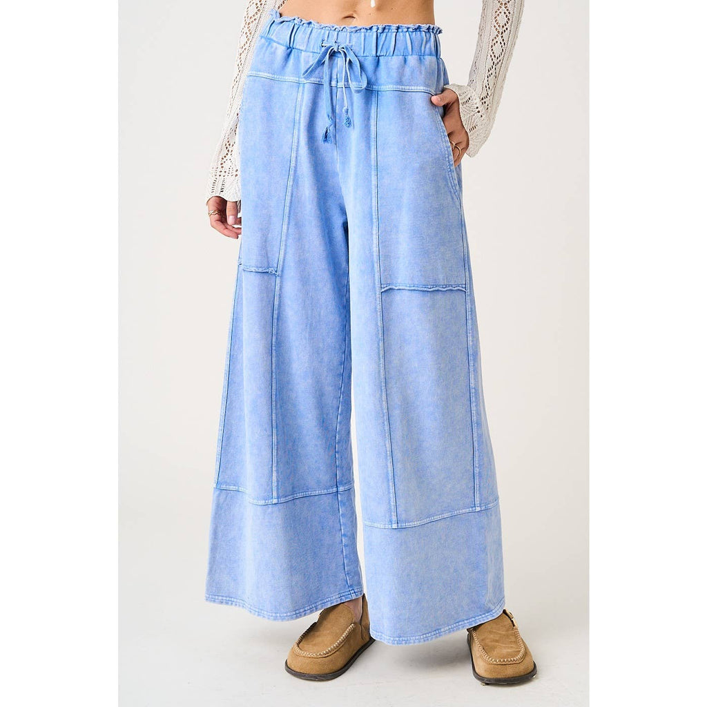 MINERAL WASH SEAM DETAIL WIDE LEG PANTS