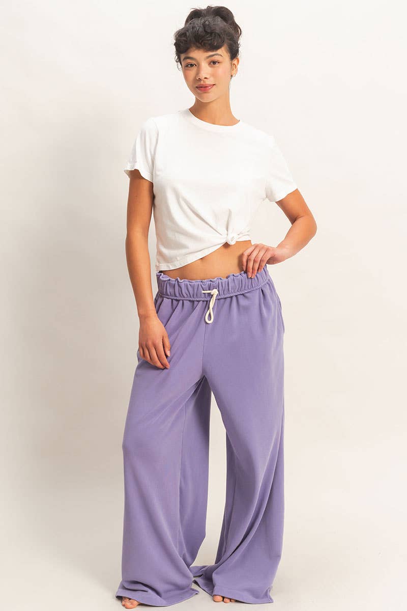 Fold Over Waist Wide Leg Sweatpant