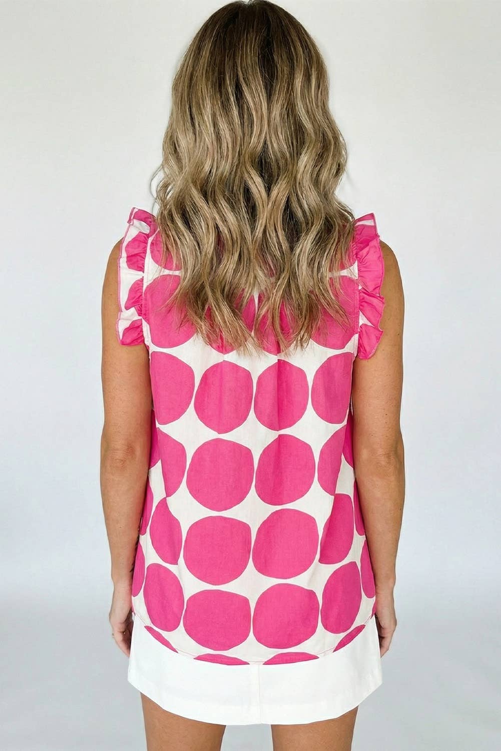 Polka Dot Print Frilled Round Neck Tank Top | S-XL