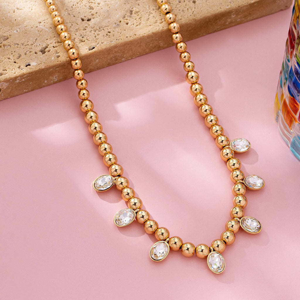 Oval Stone Beaded Ball Chain necklace | 80N92776