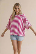 Plus Raglan Textured Stripe Knit Top