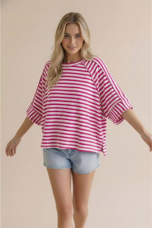 Plus Raglan Textured Stripe Knit Top