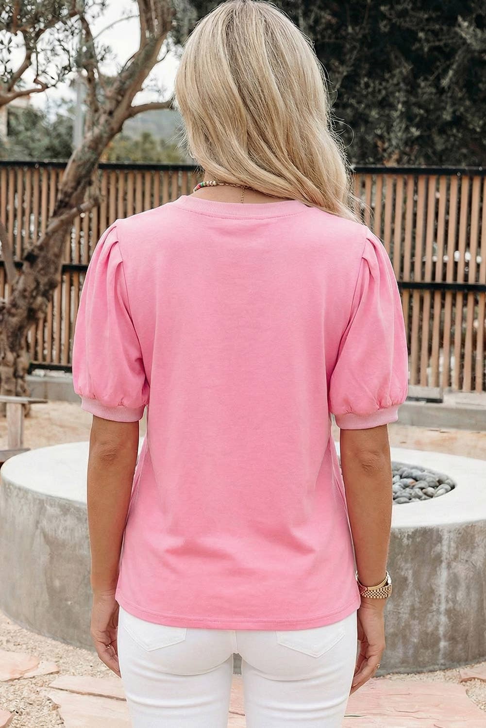 Plus Size Solid Color V Neck Short Puff Sleeve Blouse (S-4X)