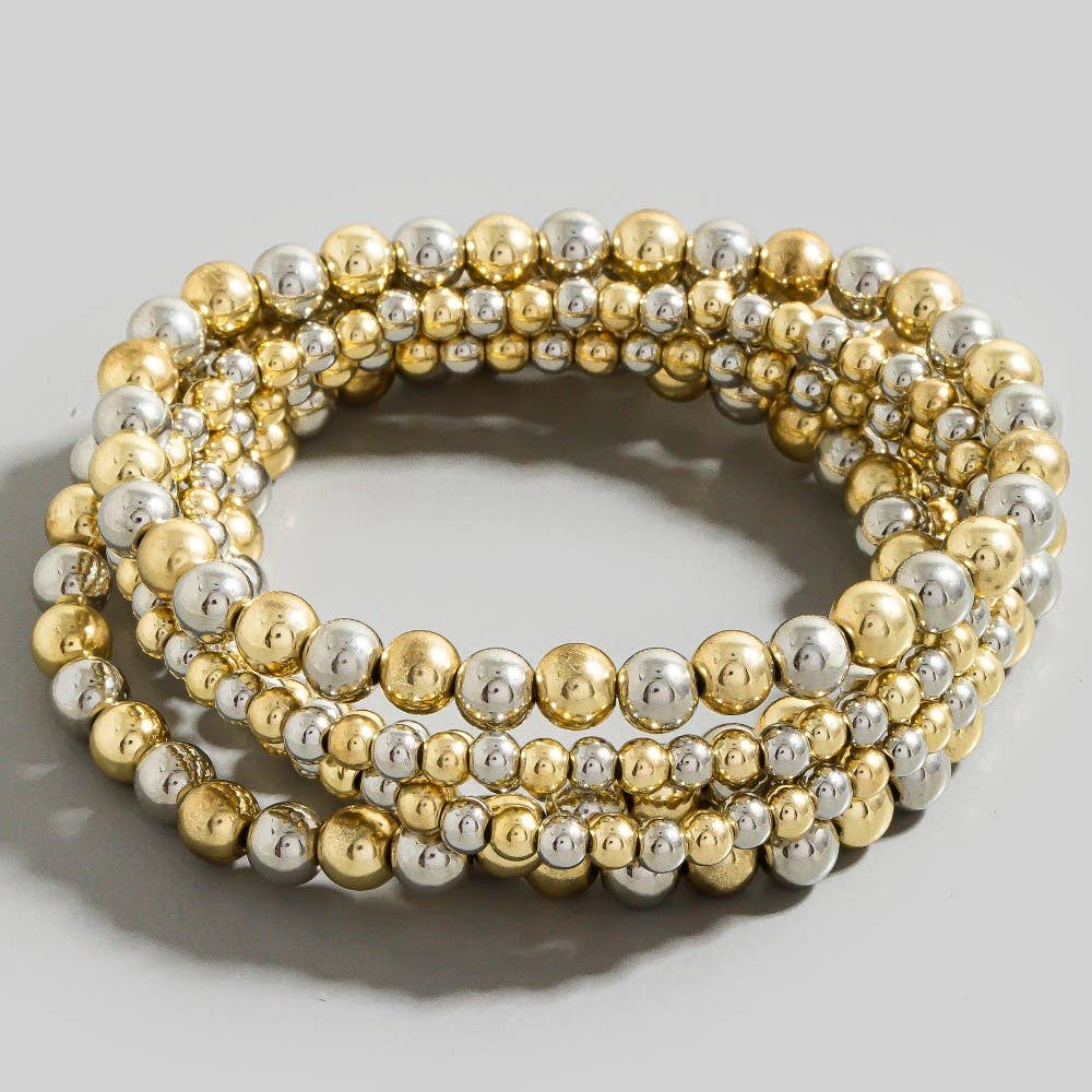Gold And Rhodium Dipped Two Tone Beaded Bracelet Set