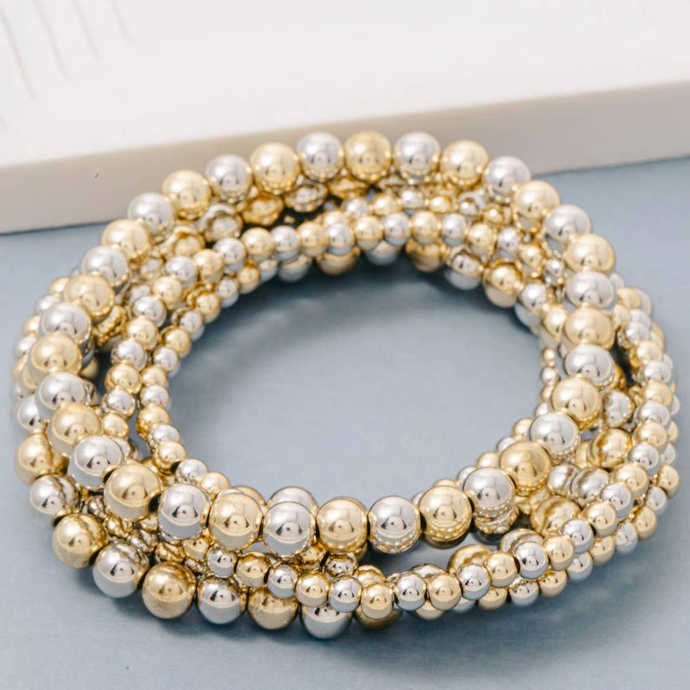 Gold And Rhodium Dipped Two Tone Beaded Bracelet Set