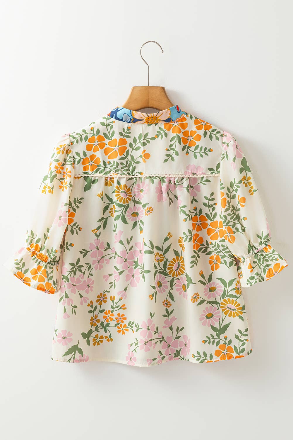 Boho Floral Crochet V Neck Half Sleeve Blouse | S-XL & 1X-4X