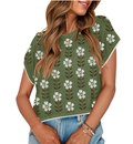 Retro Floral Knit Crop Top Short Sleeve Vintage Pullover Tee