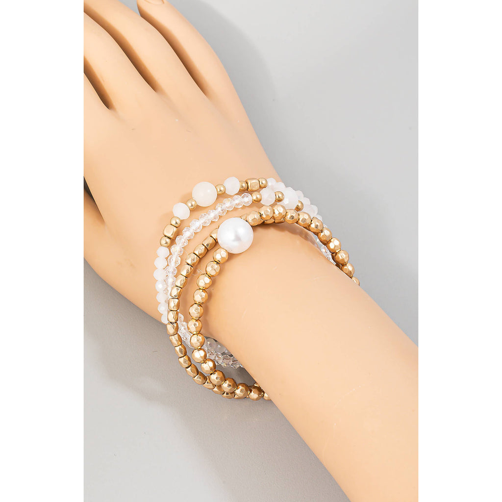 Pearl Charm Mixed Beaded Layered Bracelet Set
