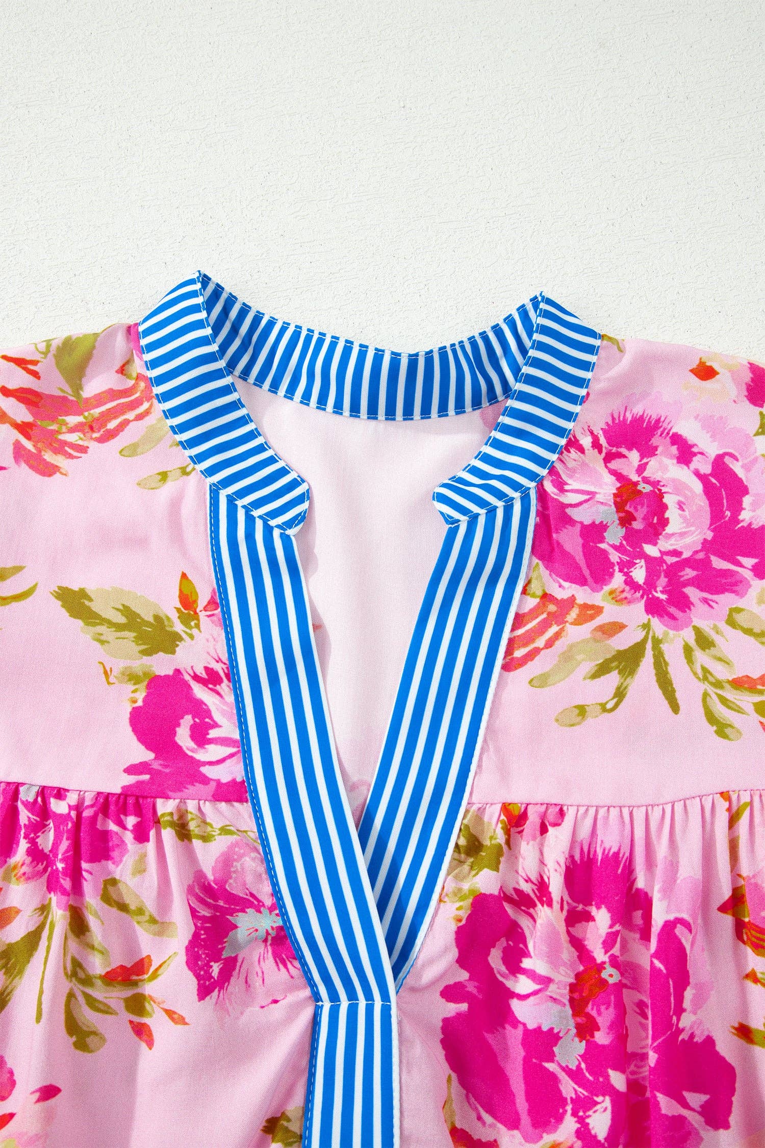 PRETTY BASH Floral 3/4 Sleeve Stripe Trim Blouse