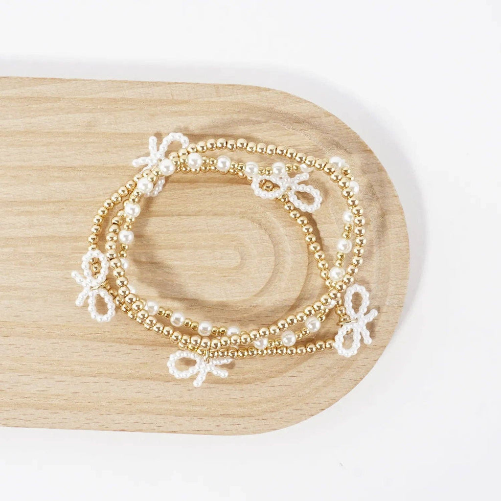 3PC Stretch Bracelets Set Bow And Pearls