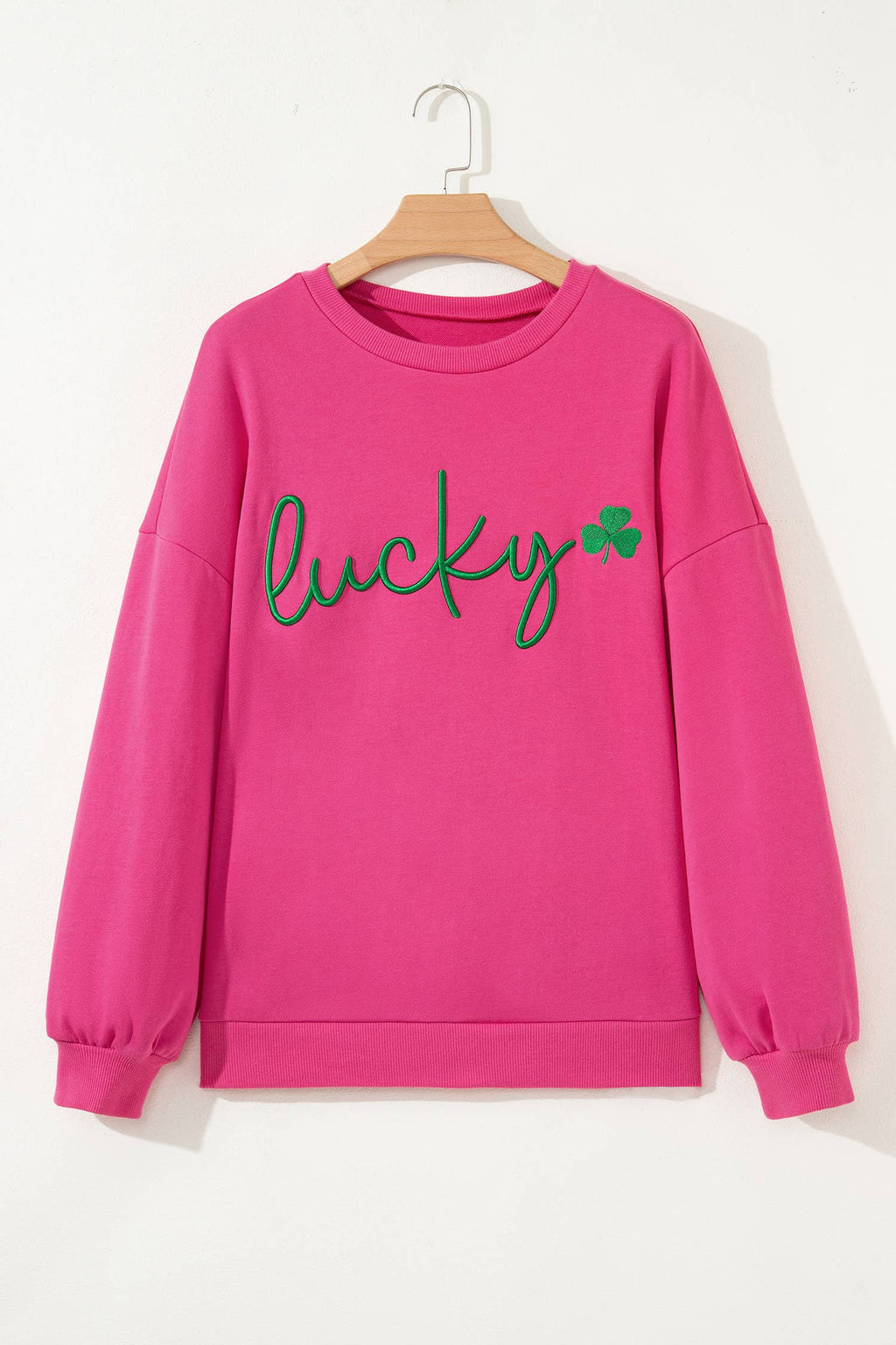 LDC St Patricks Lucky Embroidered Loose Pullover Sweatshirt