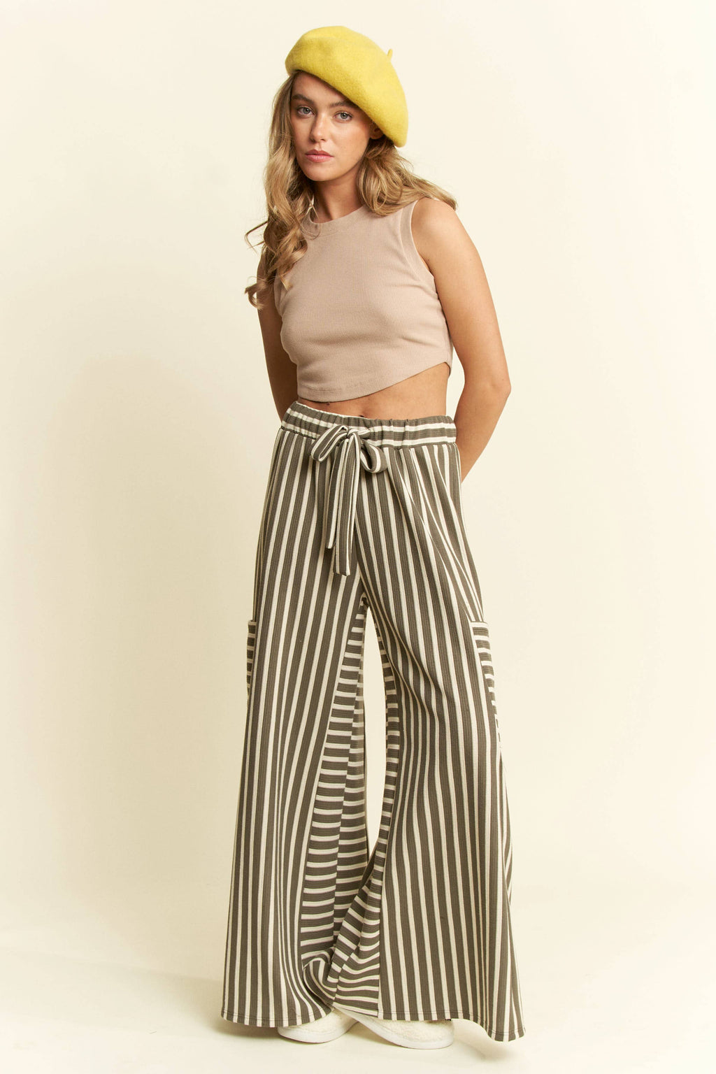 PLUS SIZE STRIPE WIDE LEG PANTS