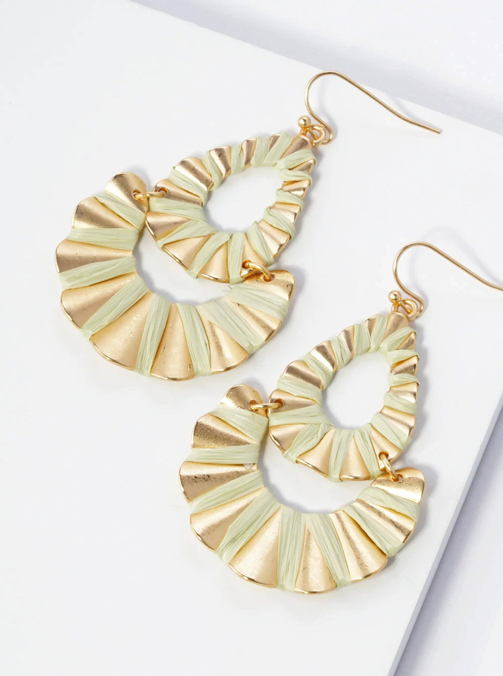 Raffia Wrapped Wavy Teardrop Dangle Earrings