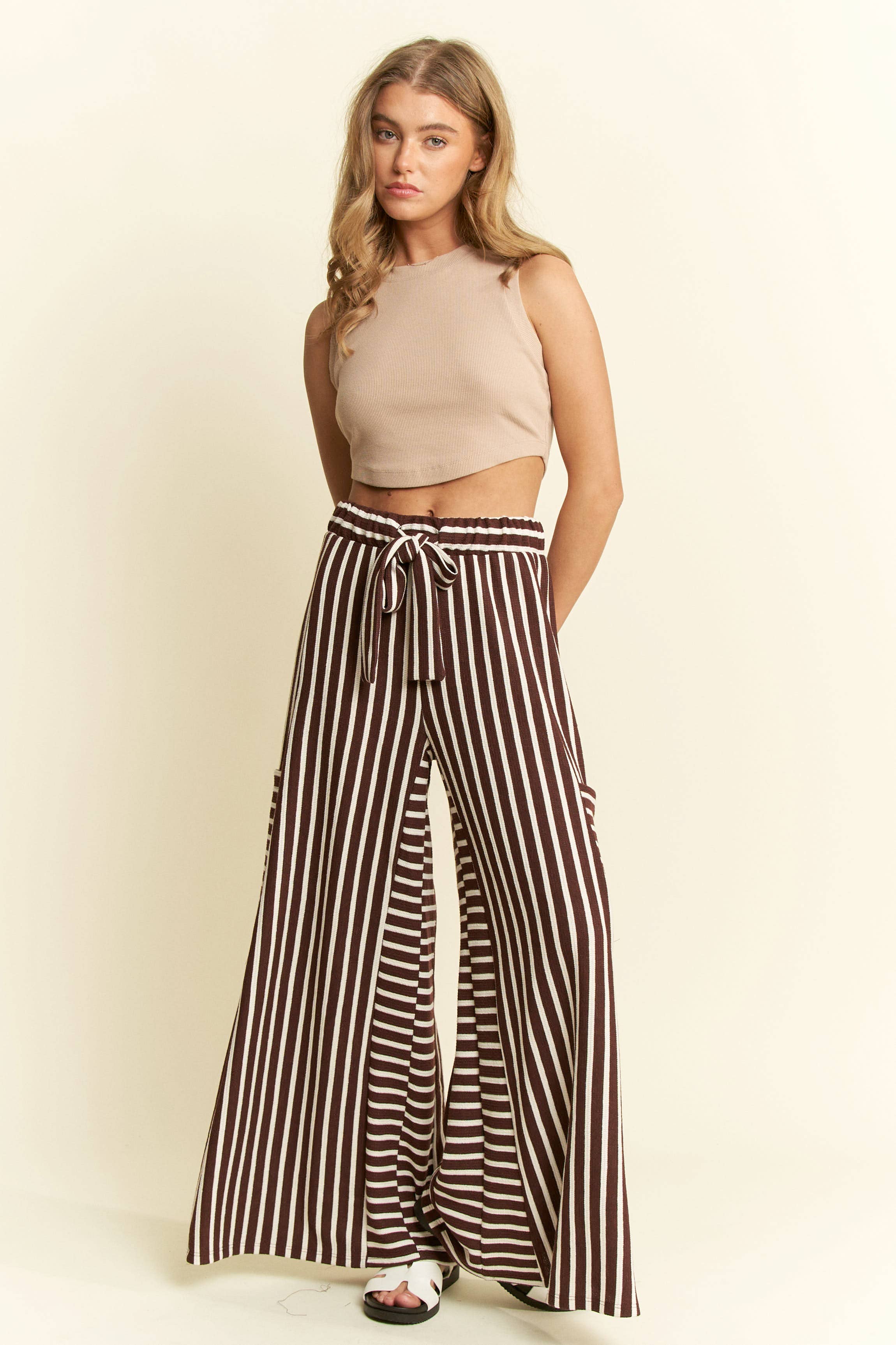 PLUS SIZE STRIPE WIDE LEG PANTS