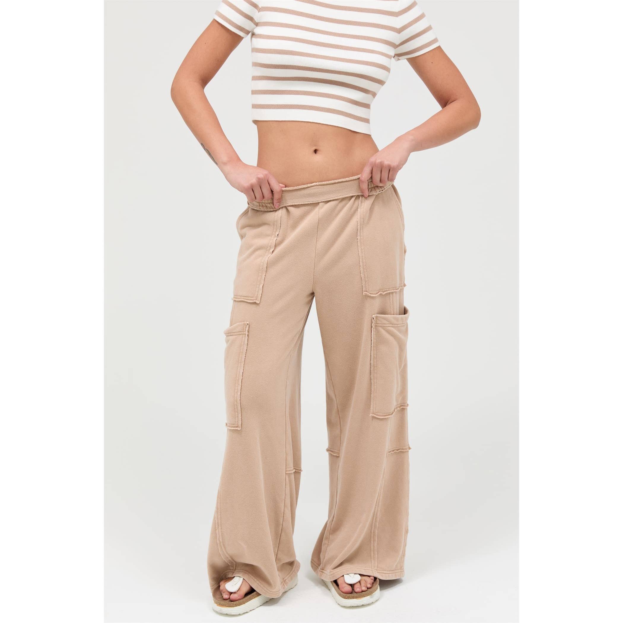 Mineral Wash Wide Leg Cargo Pants
