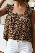 Leopard Print Frilled Square Neck Tank Top | S-XL