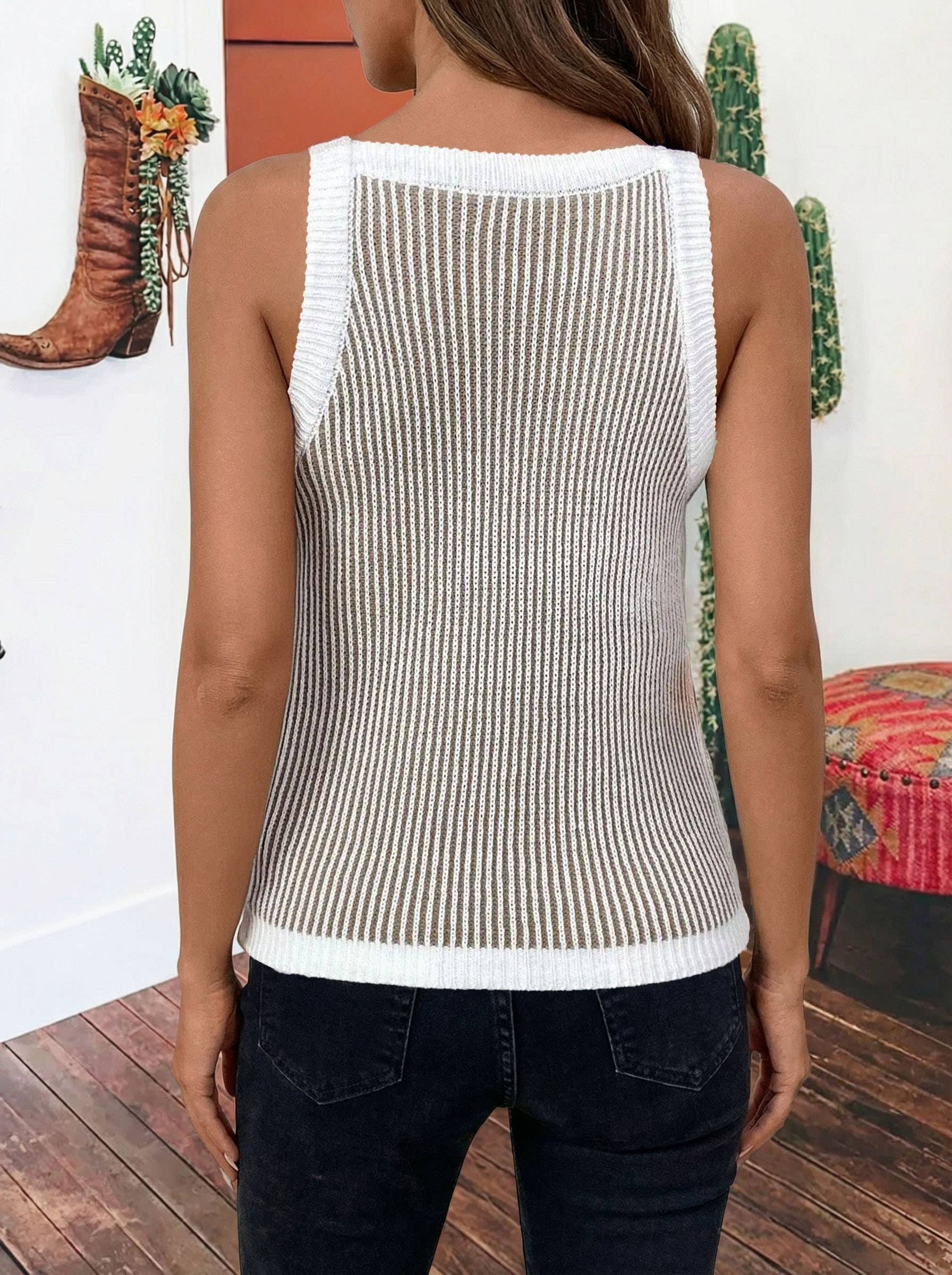 2026 Summer Colorblock Round Neck Sleeveless Sweater Vest