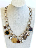 ( R330 )  VINTAGE MULTI CHARM DANGLE NECKLACE