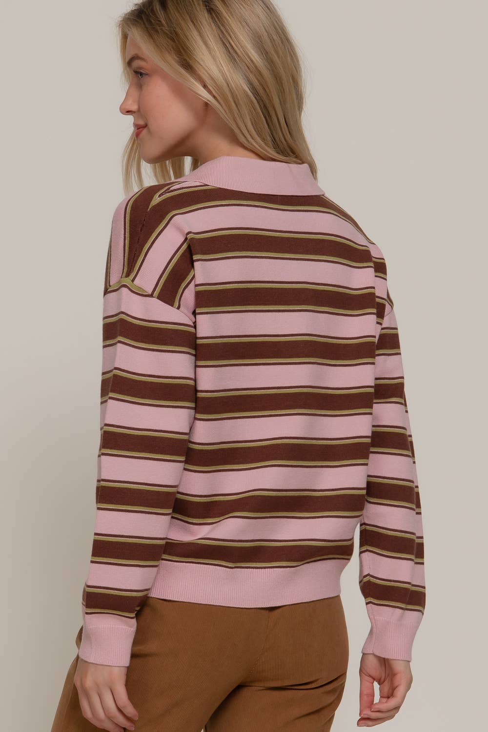 Long Sleeve Multi Stripe Polo Sweater