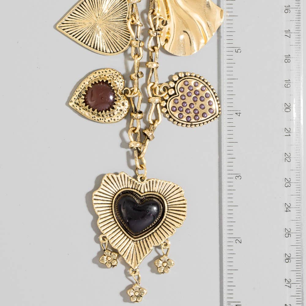 Assorted Pearl And Heart Charms Statement Necklace