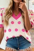 Polka Dot Puff Short Sleeve Sweater Top SS26 | S-XL