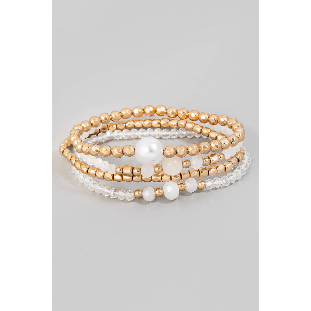 Pearl Charm Mixed Beaded Layered Bracelet Set