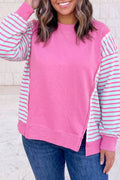 Striped Colorblock Long Sleeve Tunic Plus Size Sweatshirt