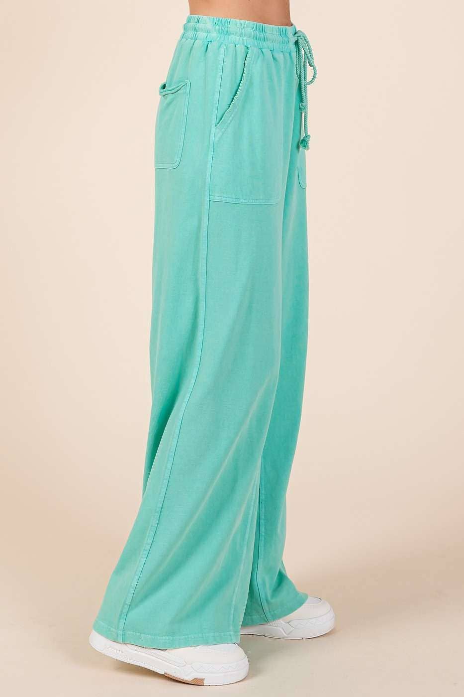 MINERAL WASH FRENCH TERRY WIDE LEG PANTS