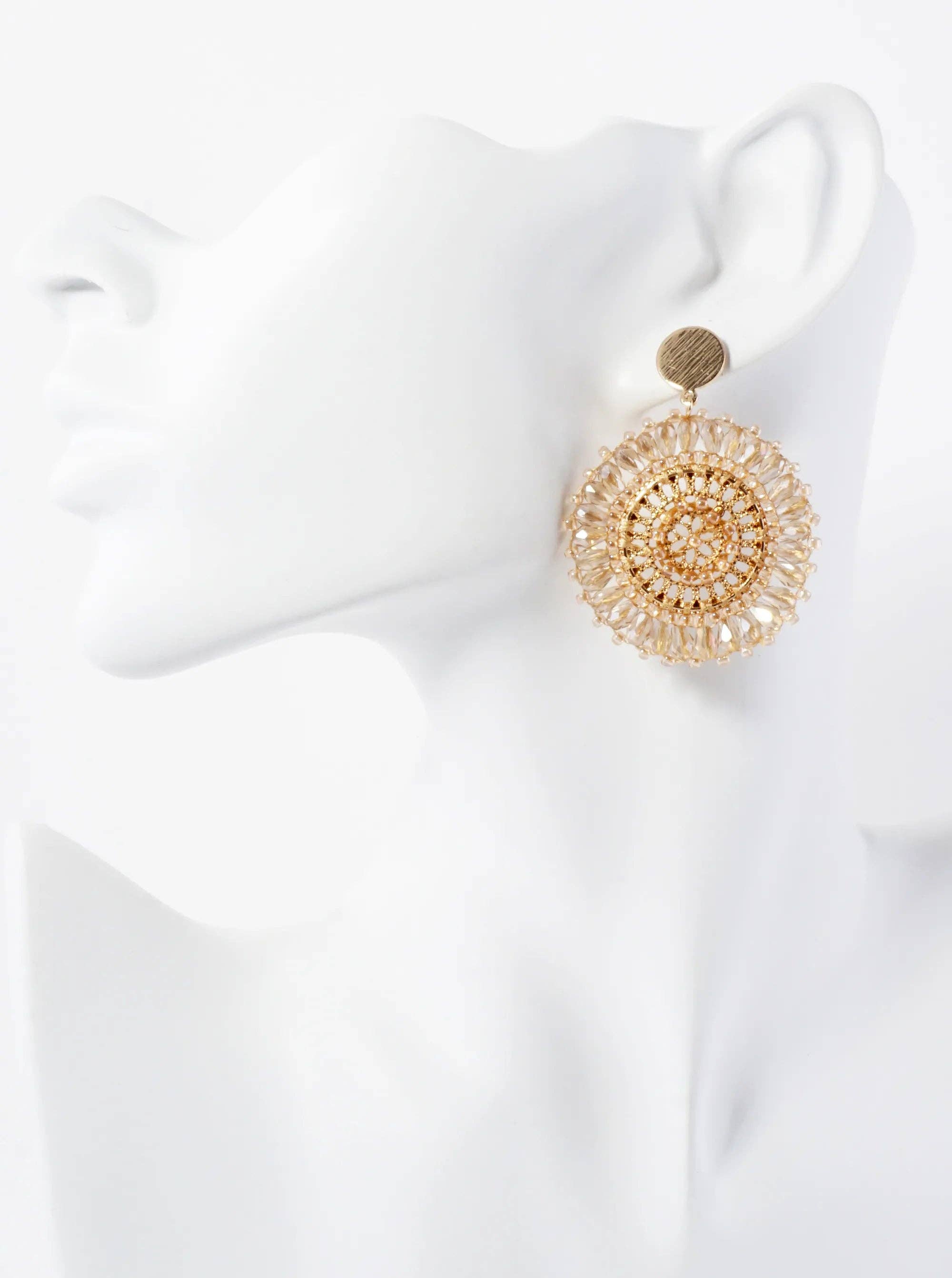 Faceted Glass-Beaded Filigree Circle Drop Earrings