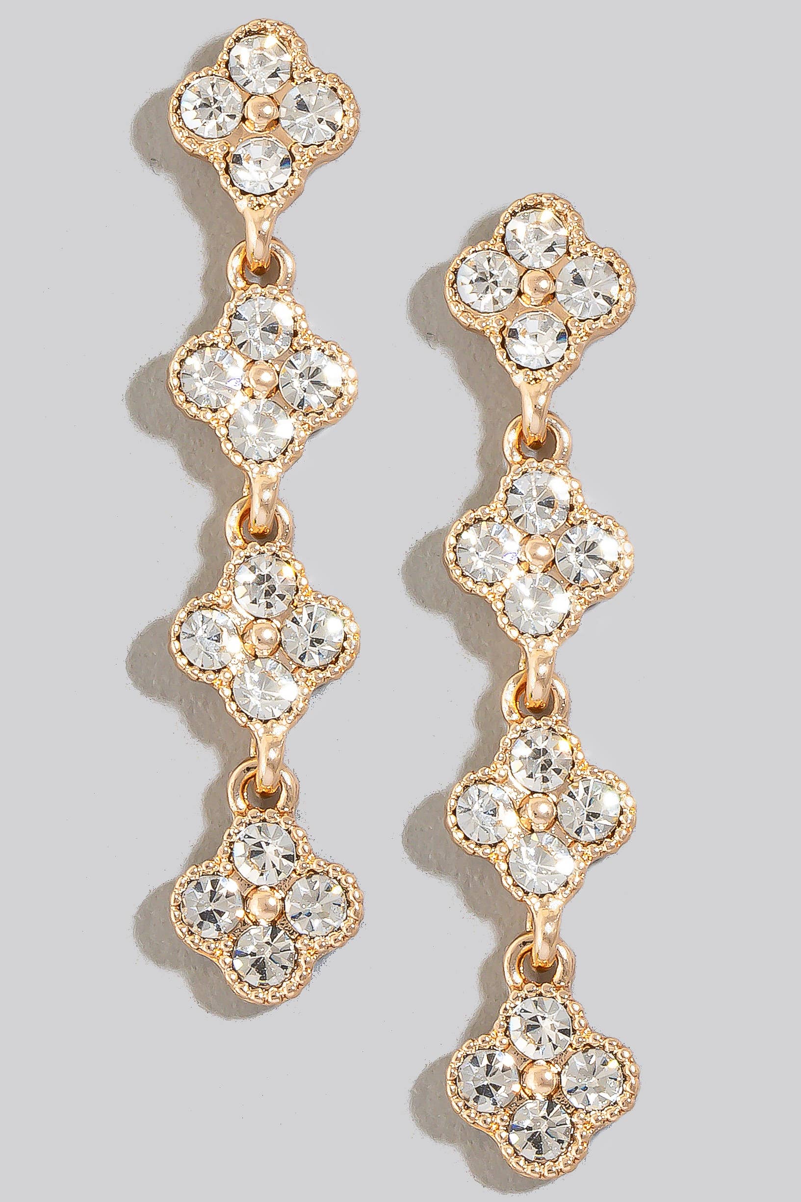 Pave Clover Chain Dangle Earrings
