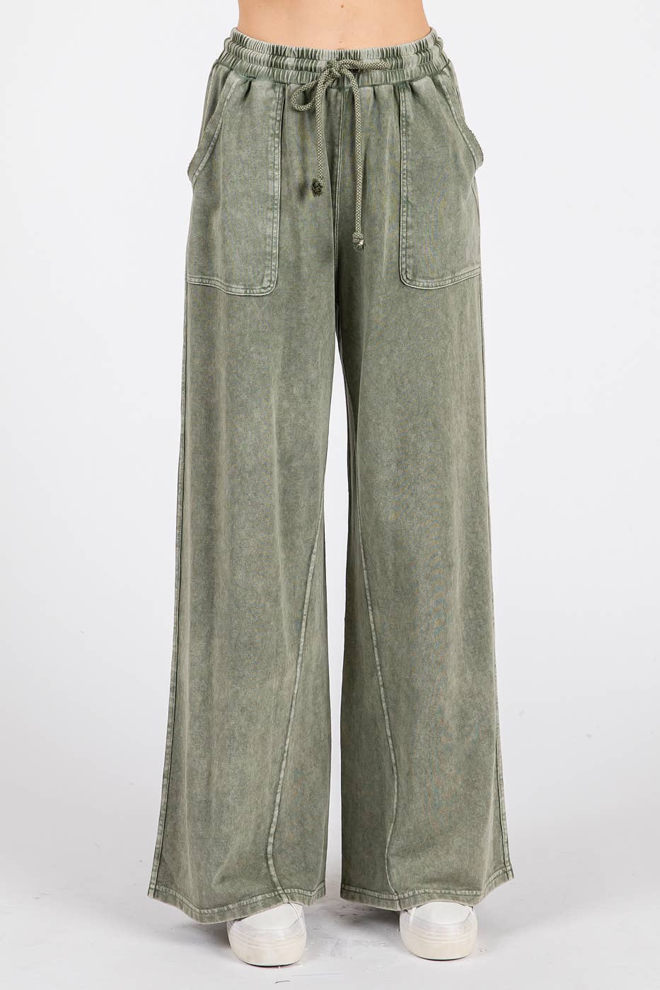 MINERAL WASH FRENCH TERRY WIDE LEG PANTS