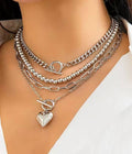 ( H612 )  HEART PENDANT 4 CHAIN NECKLACE SET