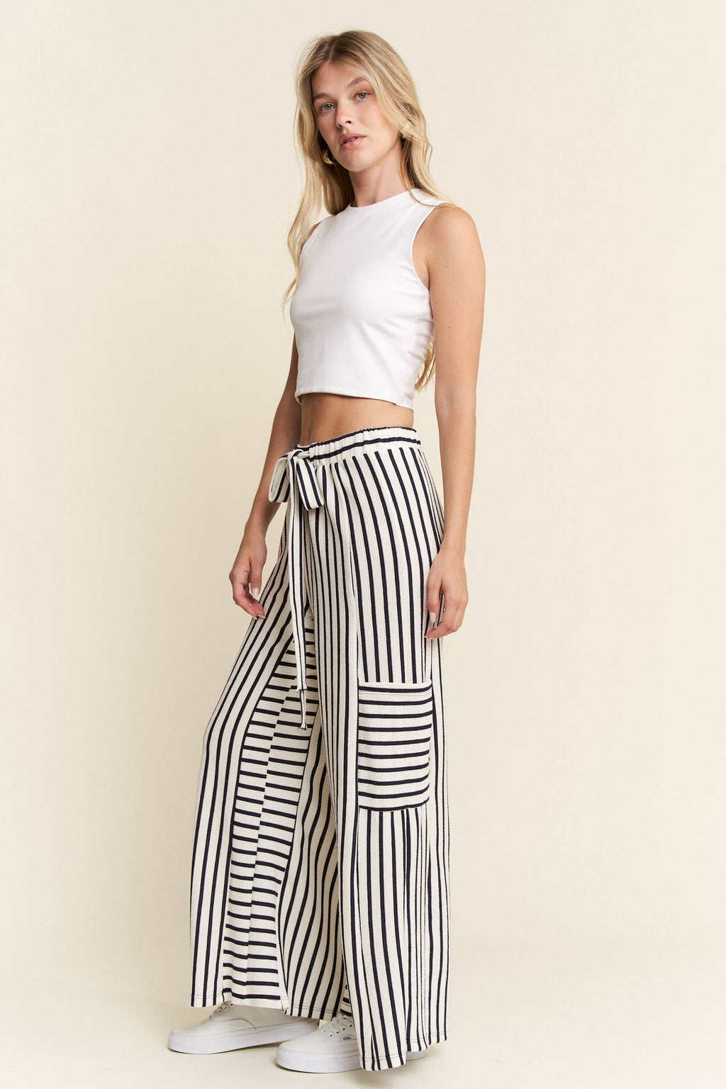 PLUS SIZE STRIPE WIDE LEG PANTS