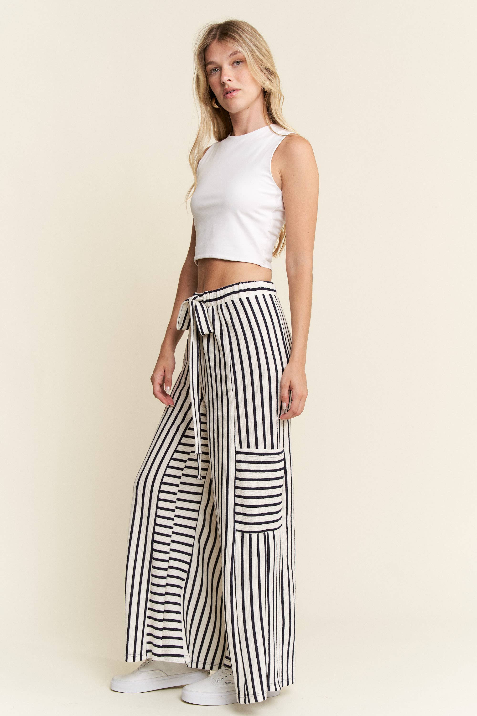 PLUS SIZE STRIPE WIDE LEG PANTS