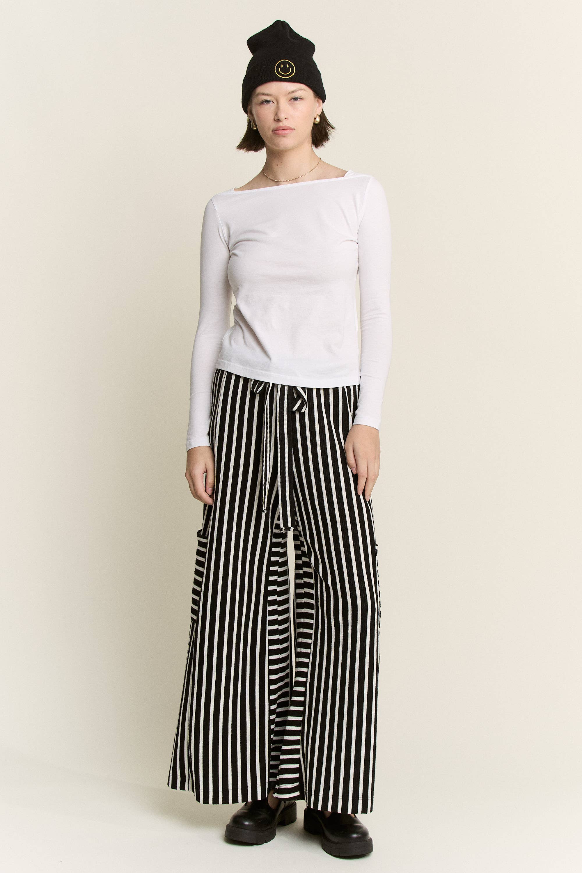PLUS SIZE STRIPE WIDE LEG PANTS