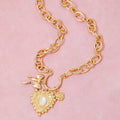 Heart And Ribbon Bow Pendants Chain Necklace