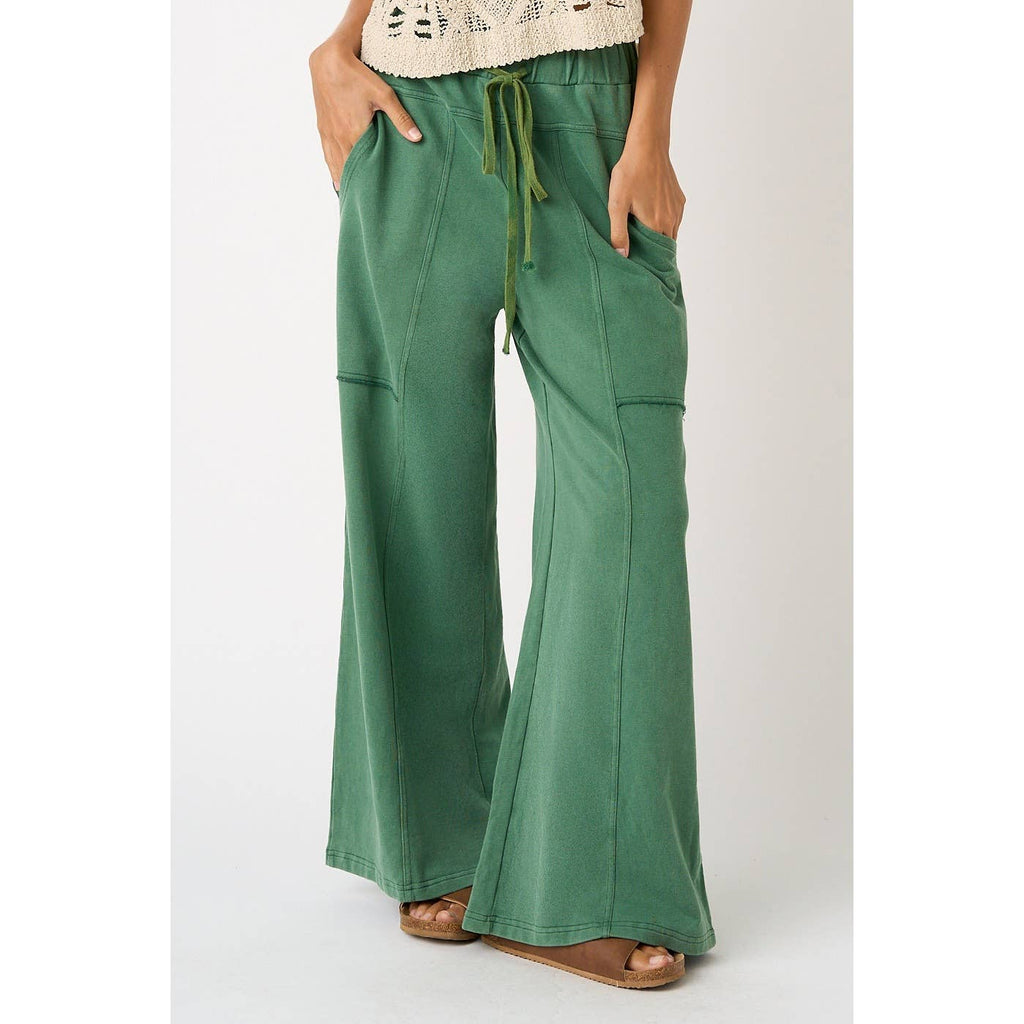 MINERAL WASH SEAM DETAIL WIDE LEG PANTS