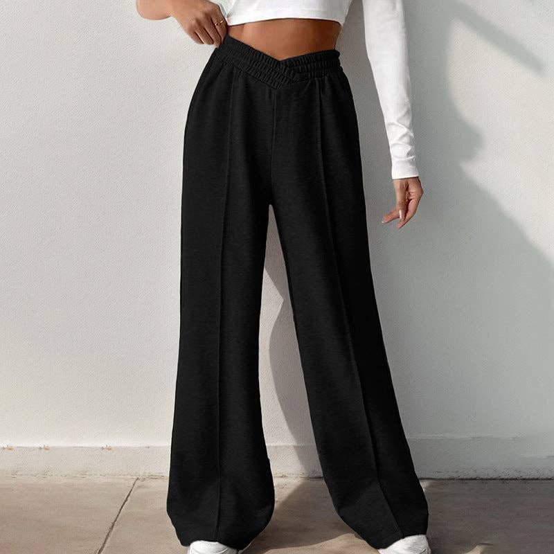 Solid Knit Wide Leg Pants High Waist Athleisure