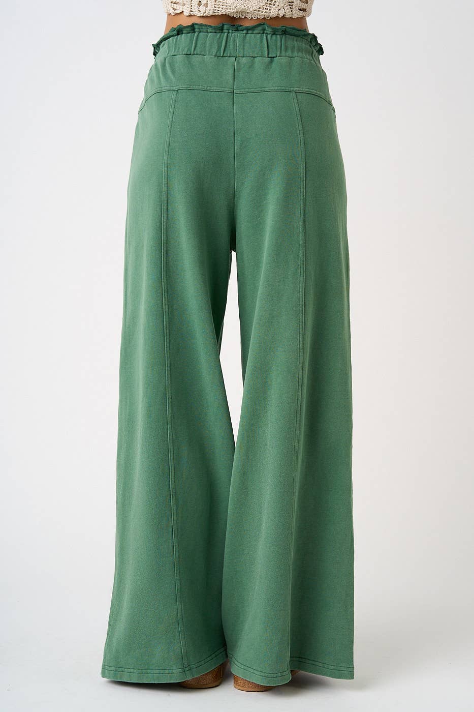 MINERAL WASH SEAM DETAIL WIDE LEG PANTS