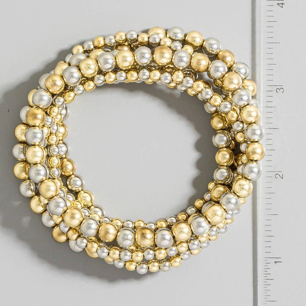 Gold And Rhodium Dipped Two Tone Beaded Bracelet Set