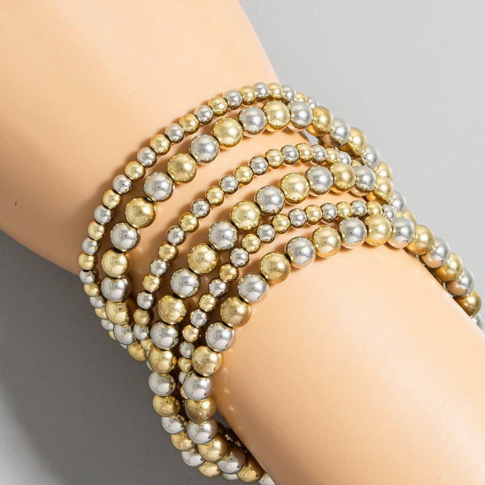 Gold And Rhodium Dipped Two Tone Beaded Bracelet Set