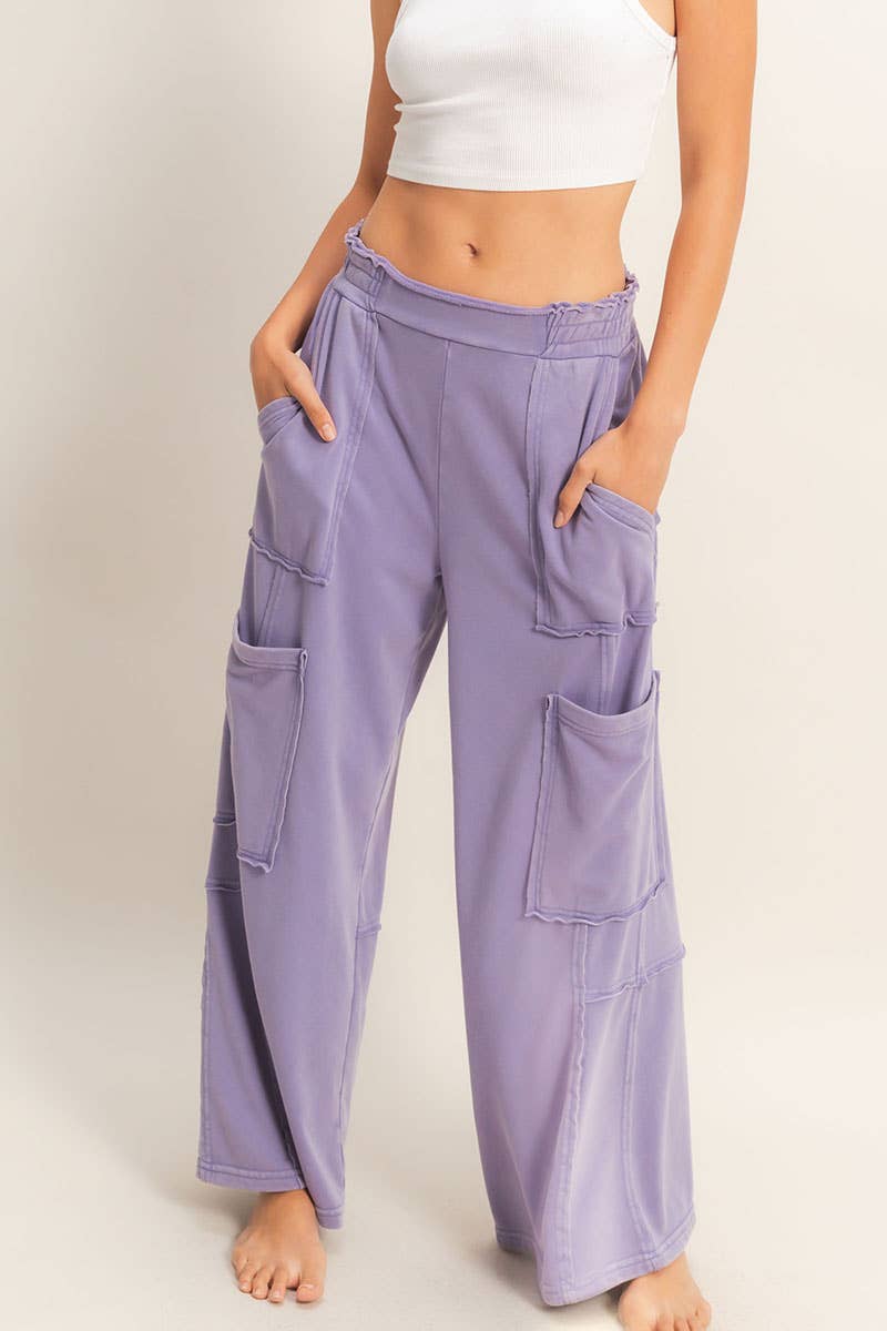 Mineral Wash Wide Leg Cargo Pants