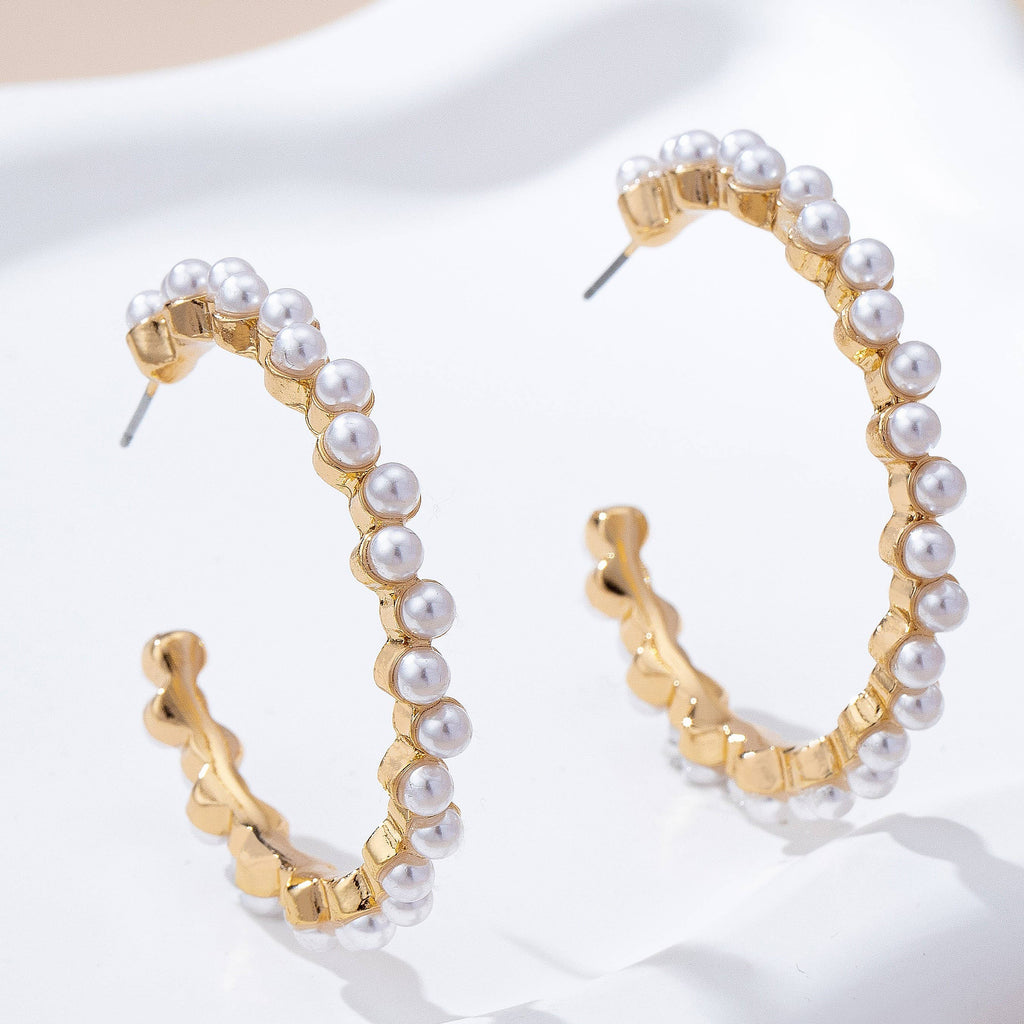 Pearl-Embellished Gold Hoop Earrings | 80E61635