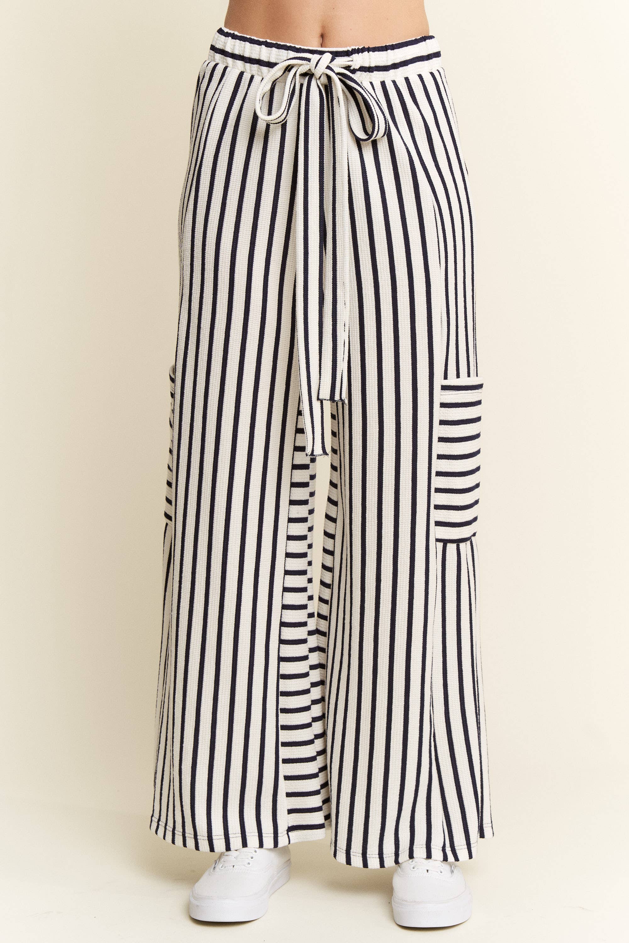 PLUS SIZE STRIPE WIDE LEG PANTS